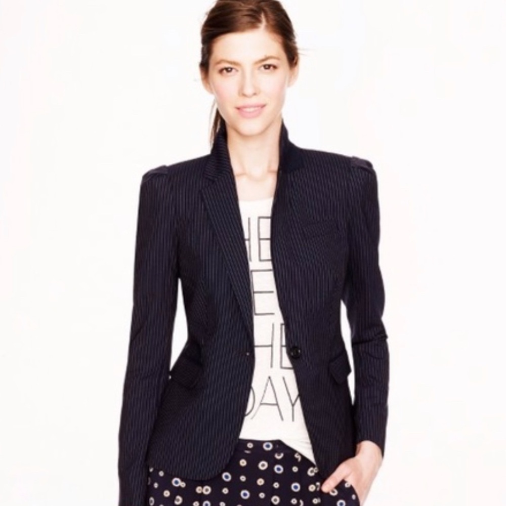 EUC, J Crew Puff-Sleeve Blazer in Pinstripe, 2